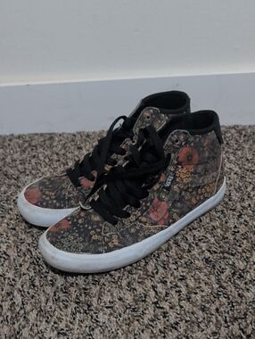 Vans Floral High-Top Sneakers in Black with Red & Olive Accents